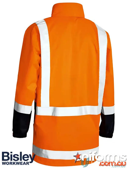 Orange HiVis Rain Shell Jacket with touch tape closure and extra hem tape for waterproof protection