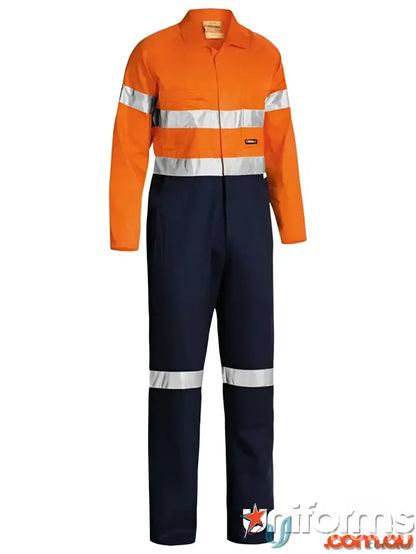 Orange and navy blue reflective work coveralls with chest pocket, ideal workwear and uniforms