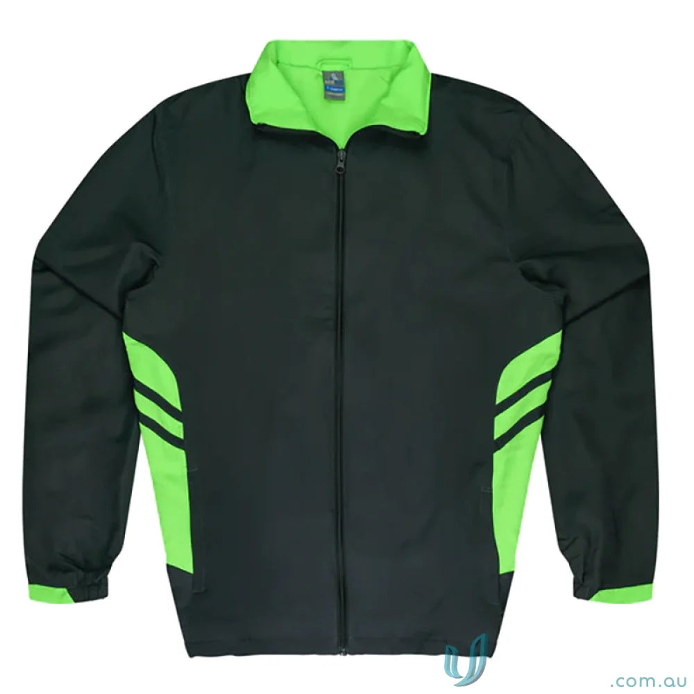 Black and green Tasman Kids Tracktops jacket, perfect for uniforms or workwear styles