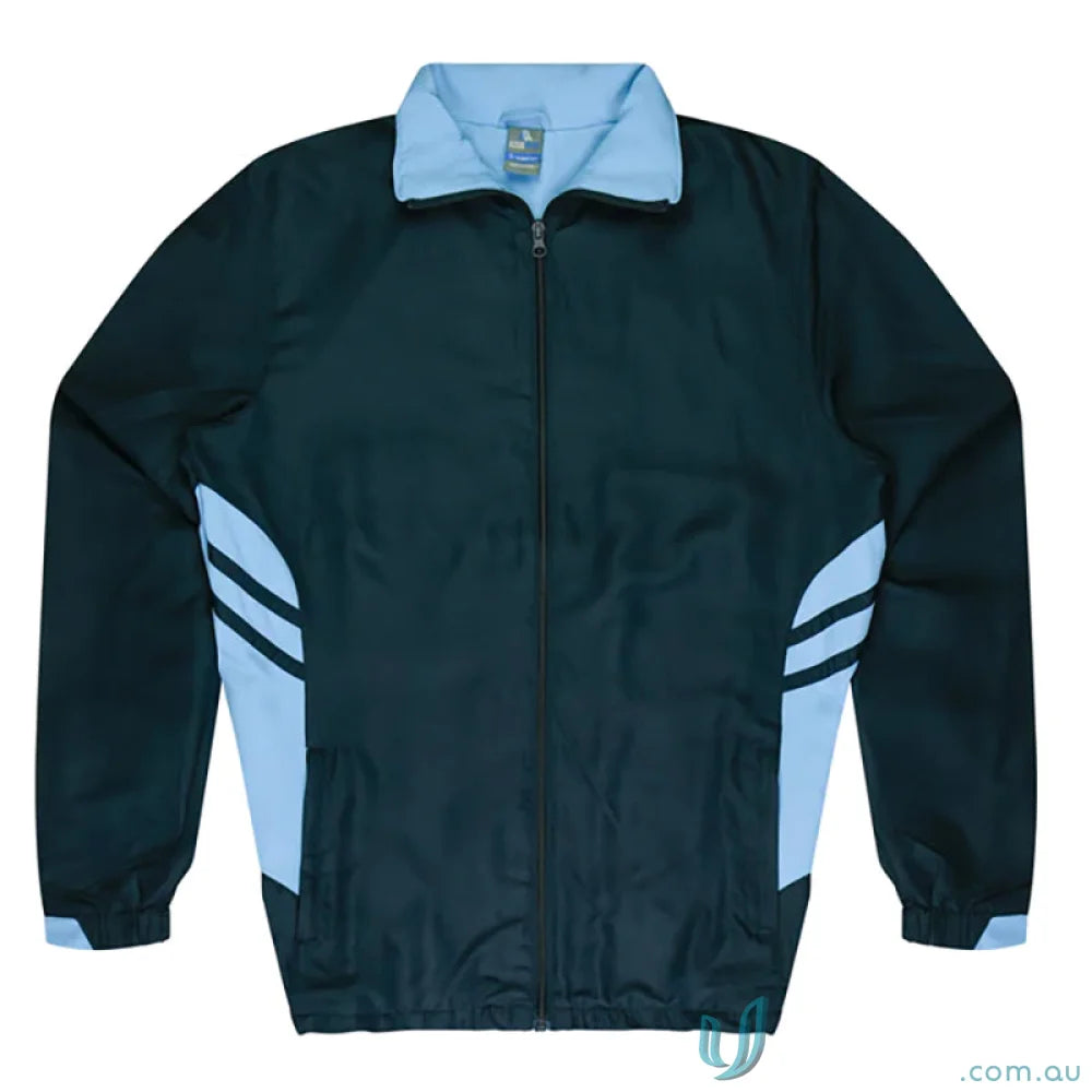 Dark green and light blue Tasman Kids Tracktops, perfect for uniforms or casual workwear