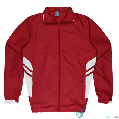 Red and white Tasman Kids Tracktops jacket perfect for school uniforms or casual workwear