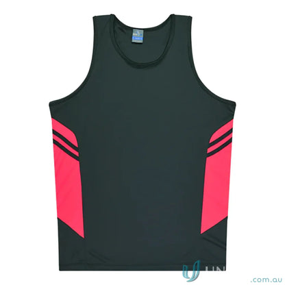 Black and pink Tasman Ladies Singlet tank top with comfy fabric and stylish neck design