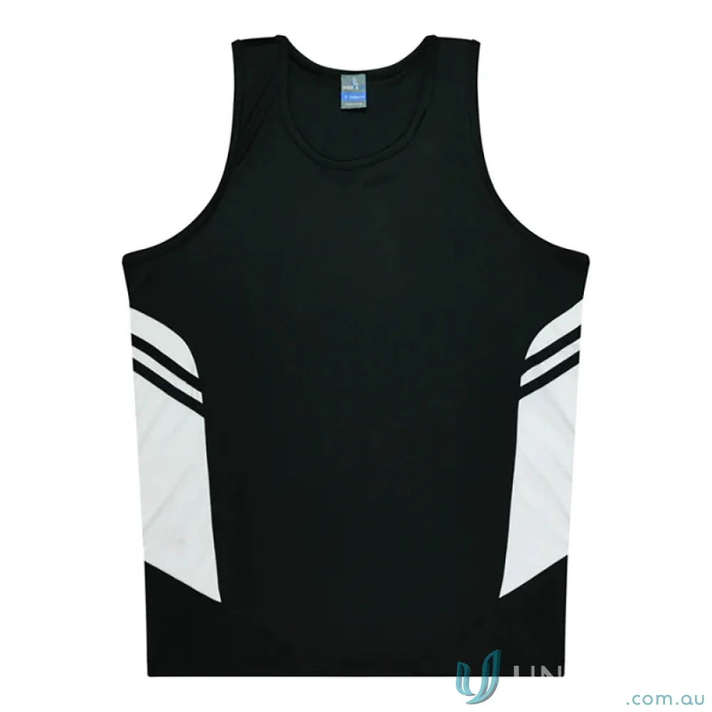Tasman Ladies Singlet black and white athletic tank top made of comfy fabric with a sleek neck