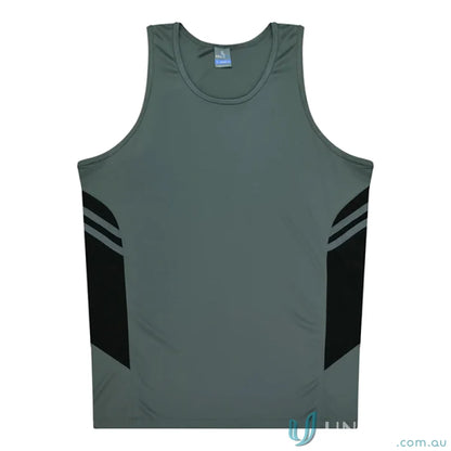 Gray and black Tasman Ladies Singlet athletic tank top made from comfy fabric with a sleek neck