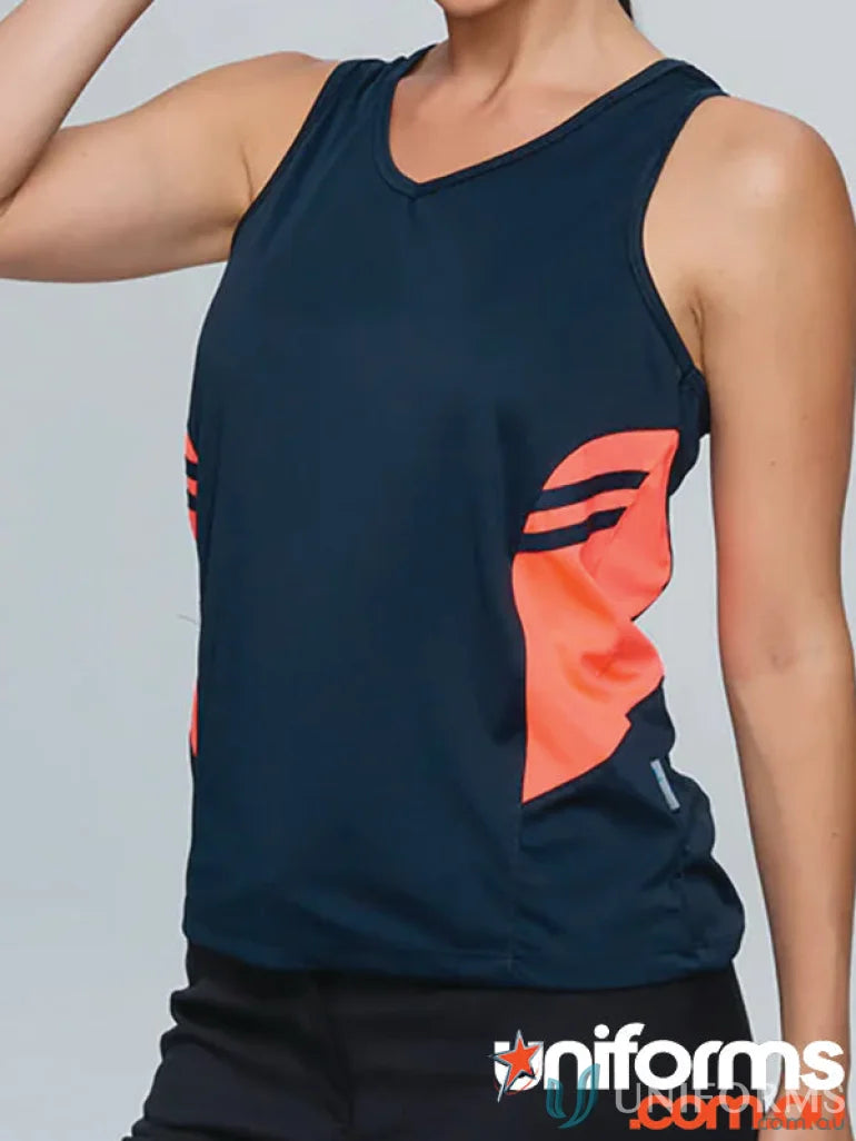 Tasman Ladies Singlet navy and coral athletic tank top with comfy fabric and sleek neck design