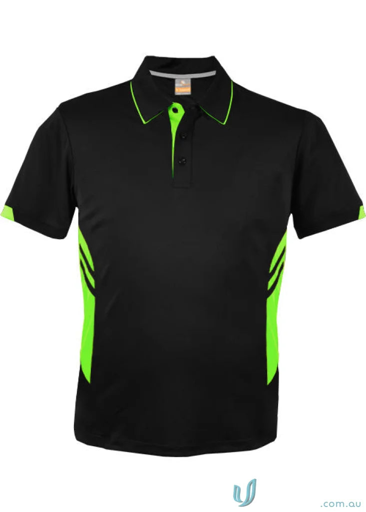 Black and green Tasman Polo shirt perfect for uniforms and workwear style