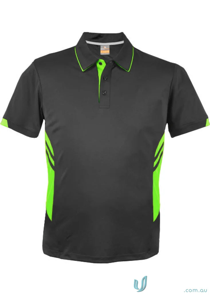 Black and green Tasman Polo shirt perfect for uniforms and workwear styles