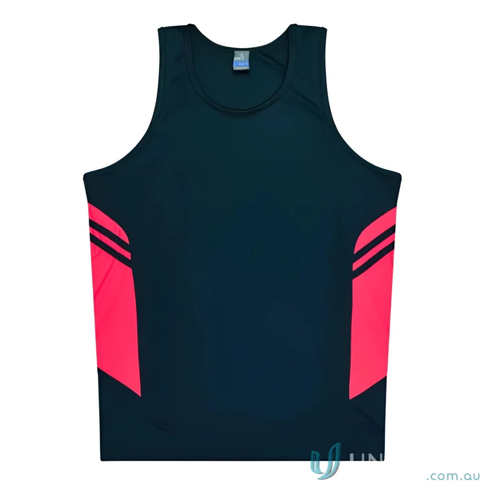 Tasman Singlet black and pink athletic tank top perfect for uniforms and workwear