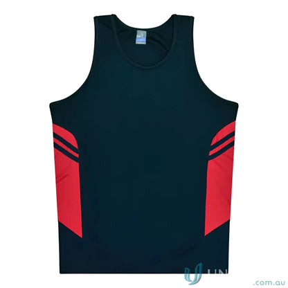 Tasman Singlet black and red athletic tank top ideal for uniforms or workwear
