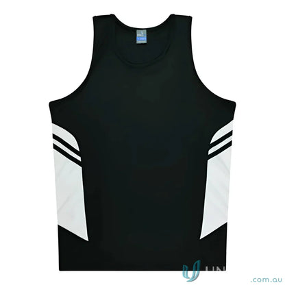 Tasman Singlet black and white athletic tank top for uniforms or workwear style