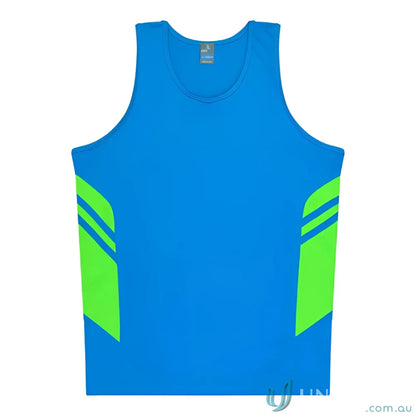 Blue and green Tasman Singlet athletic tank top for uniforms and workwear gear