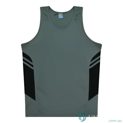 Tasman Singlet gray and black athletic tank top perfect for uniforms and workwear