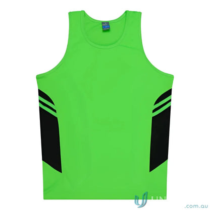 Tasman Singlet green and black athletic tank top perfect for uniforms or workwear