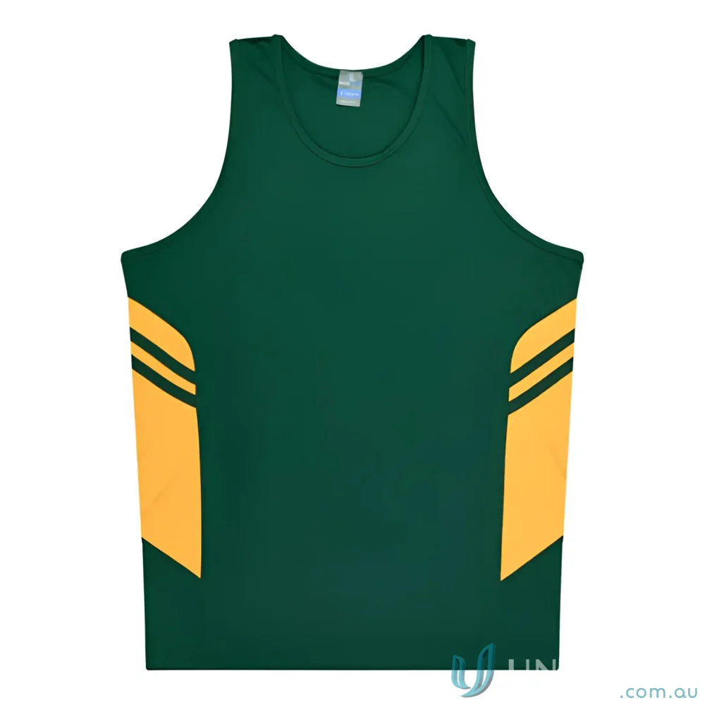 Tasman Singlet green and gold athletic tank top perfect for uniforms or workwear