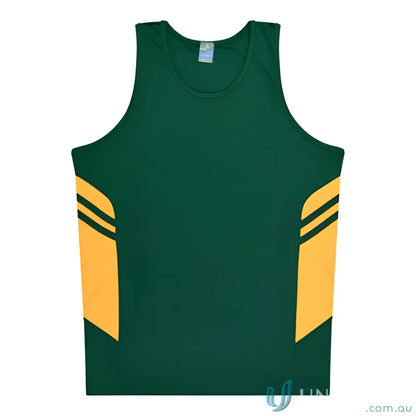 Tasman Singlet green and gold athletic tank top perfect for uniforms or workwear