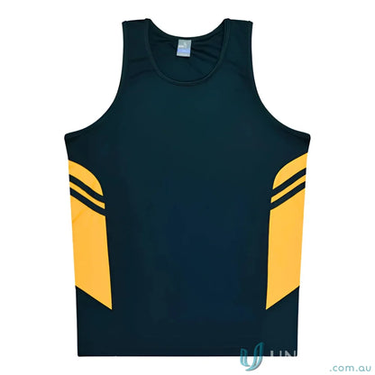 Tasman Singlet sleeveless athletic shirt with gold side panels, great for uniforms and workwear