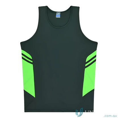 Tasman Singlet sleeveless athletic shirt with green side panels for uniforms or workwear