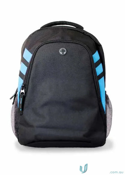 Black and blue striped Tasman Sports Backpack perfect for work uniforms or casual wear