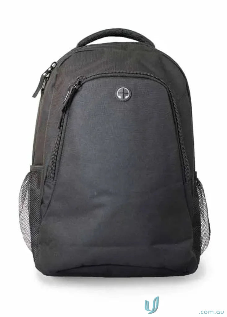 Tasman Sports Backpack with black design and mesh side pockets for work uniforms