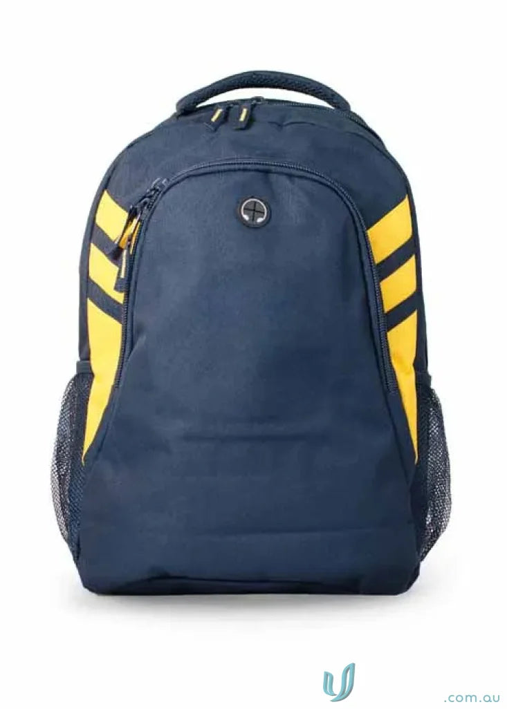Blue and yellow Tasman Sports Backpack ideal for work uniforms or casual uniforms