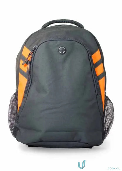 Gray and orange Tasman Sports Backpack perfect for work uniforms or casual wear