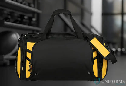 Black and yellow Tasman Sports Bag perfect for uniforms and workwear guys