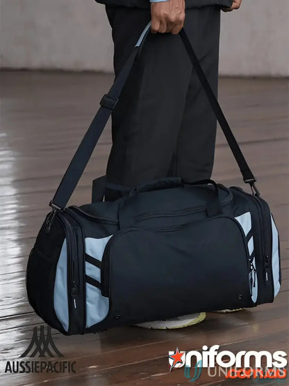 Black and light blue Tasman Sports Bag perfect for uniforms and workwear gear