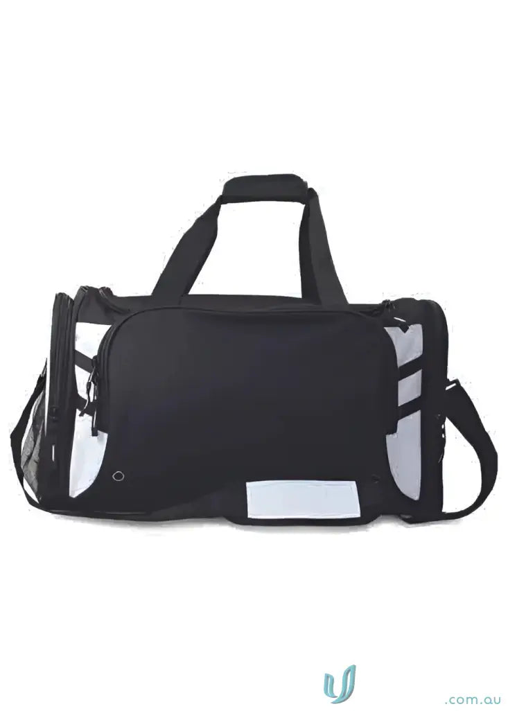 Black and white Tasman Sports Bag perfect for uniforms and workwear