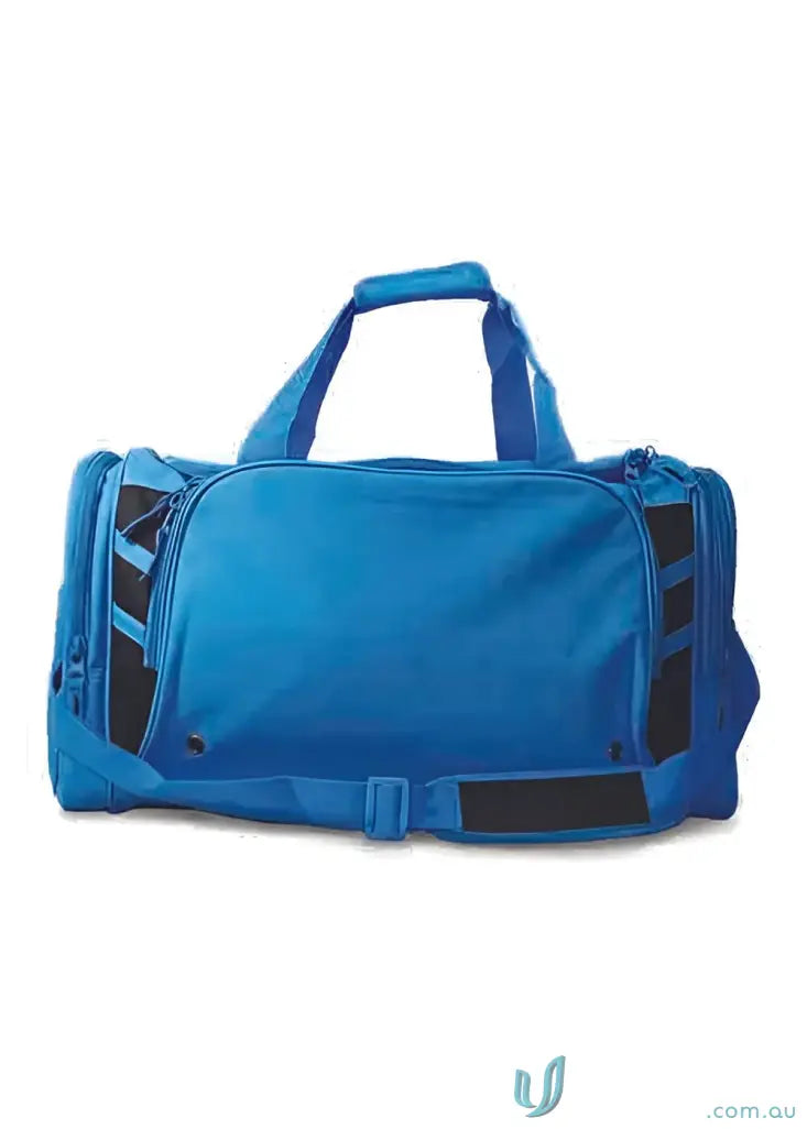 Blue Tasman Sports Bag with black accents, perfect for uniforms and workwear gear