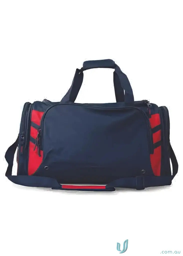 Navy and red Tasman Sports Bag perfect for uniforms or workwear on the go
