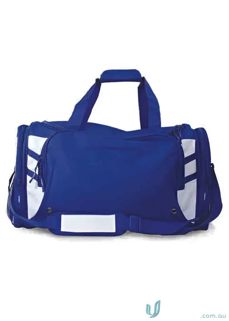 Blue and white Tasman Sports Bag ideaal for uniforms or workwear storage