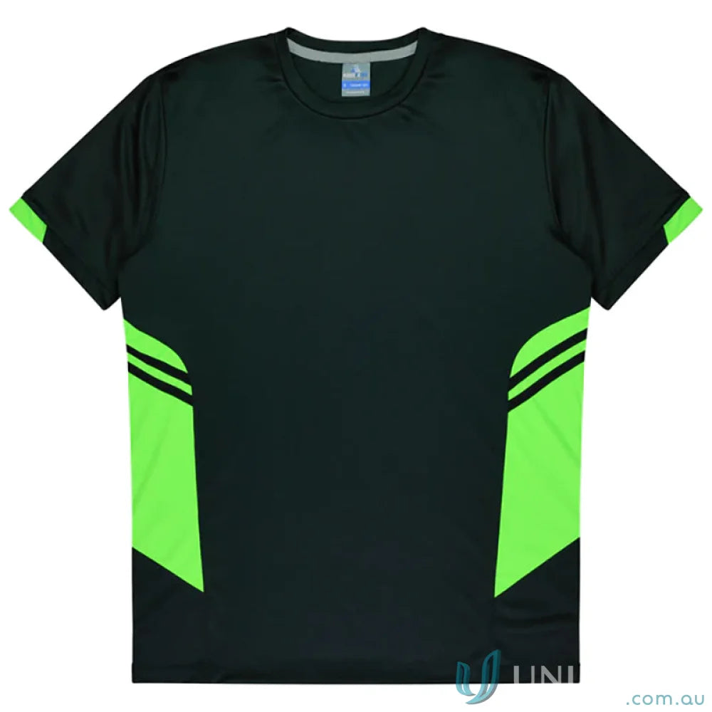 Black and green Tasman Tee athletic t-shirt made from soft fabric for workout wear