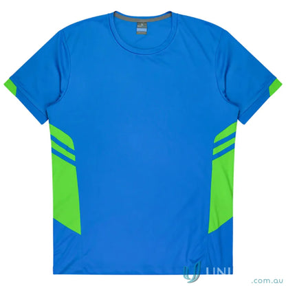 Tasman Tee blue and green athletic t-shirt made of comfy fabric, perfect for uniforms or workwear