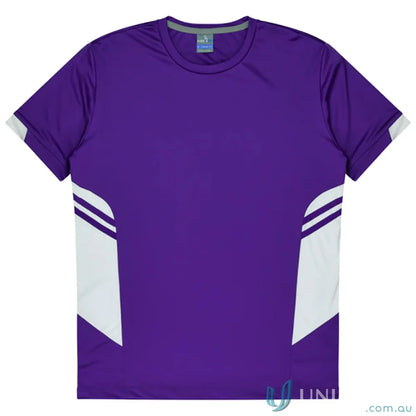 Purple and white Tasman Tee athletic fabric t-shirt perfect for uniforms or workwear