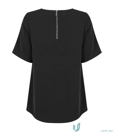 Black short-sleeved Taylor Soft Top 1798WS workwear blouse with back zipper for uniforms
