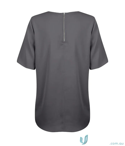 Gray short-sleeved blouse with back zipper for Taylor 1798WS workwear and uniforms