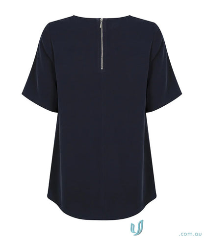 Navy blue Taylor 1798WS short-sleeved blouse with back zipper for uniforms workwear