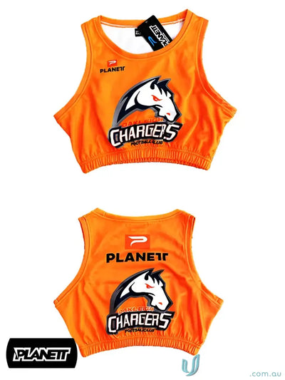 Orange crop top with horse logo for TB101 Custom Training Bibs, ideal for advanced training bibs by Northern Knights and Anthony Rocca