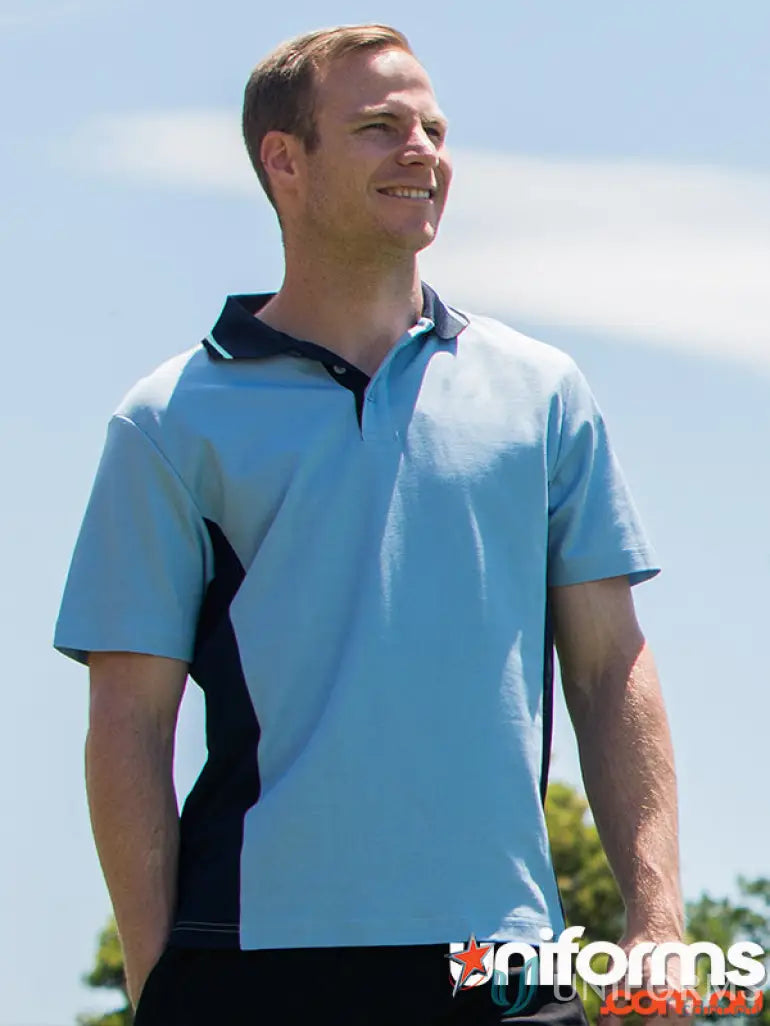 Winning Spirit Team Mate Polo in light blue and black with truedry contrast short sleeve polo style