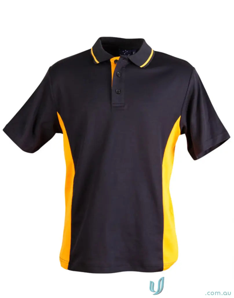Black and gold contrast short sleeve polo shirt from Team Mate Polo collection with Truedry Contrast Short fabric