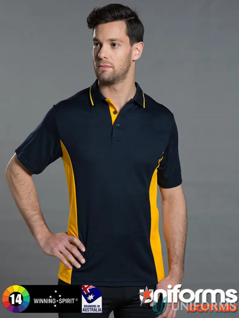 Navy and gold contrast short sleeve polo from Winning Spirit Team Mate Polo collection