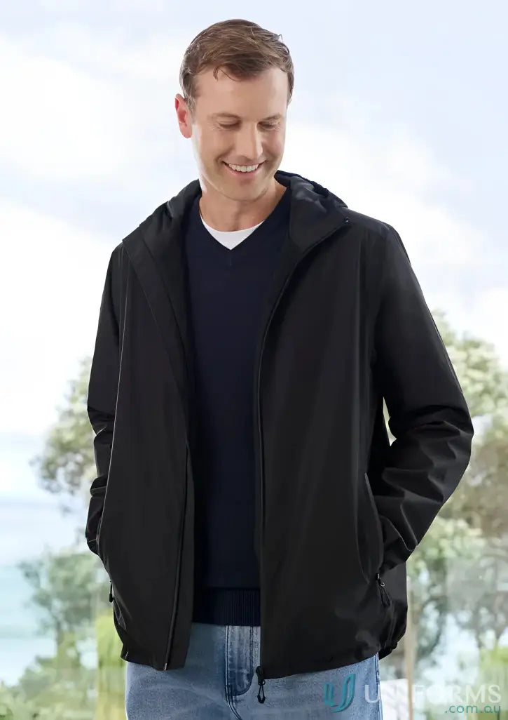 Man in black hooded Tempest Jacket from Biz Collection Tempest for construction crews