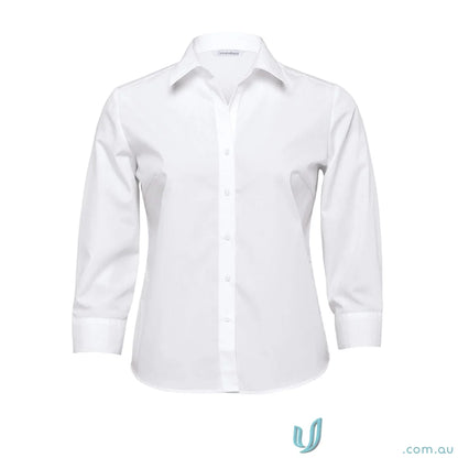 White button-down shirt from The Express Ladies Teflon Poplin workwear collection