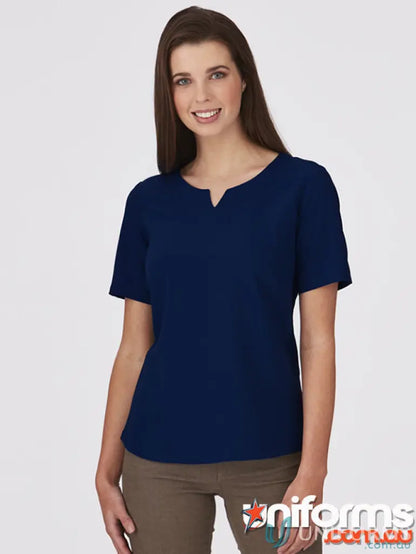 Navy blue woven short sleeve blouse from The Knit Woven city collection knit