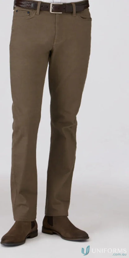 Men’s brown slim-fit trousers from The Mens R Jean city collection with elastic waist and perfect fit