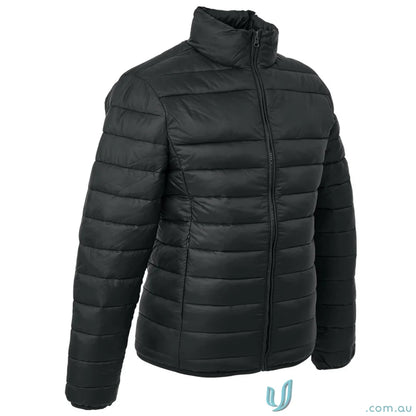 Black quilted puffer jacket from The Womens Puffer with enhanced thermal properties