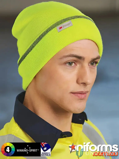 Hi-vis yellow Thinsulate™ Cuff Beanie with reflective stripe perfect for winning spirit thinsulated comfort