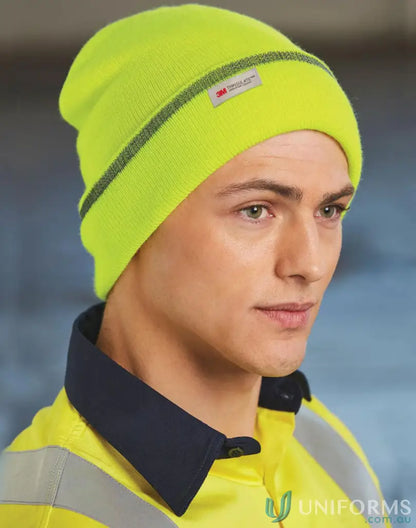 Fluorescent yellow Thinsulate™ Cuff Beanie with reflective stripe for warm, stylish wear