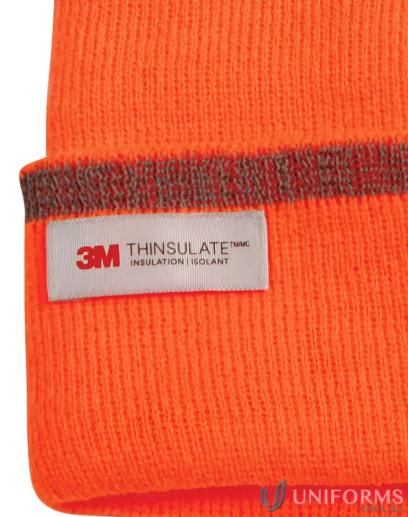 Orange Thinsulate™ cuff beanie with reflective stripe and Winning Spirit Thinsulated tag