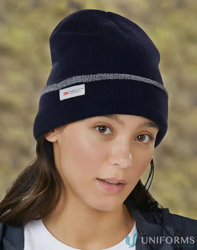 Navy blue Thinsulated Cuff Beanie with reflective stripe for winning spirit style